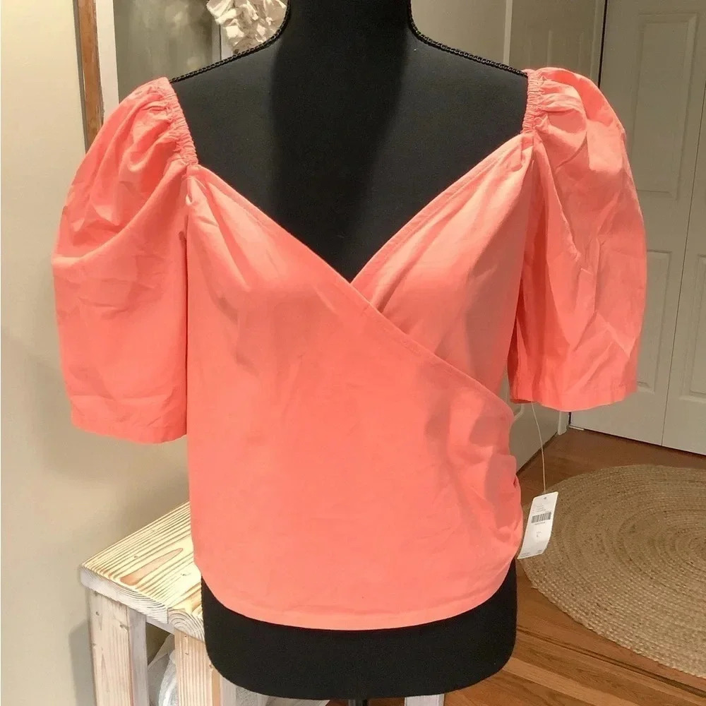 #282 Gorgeous NWT Anthropologie Pink Puff Sleeve Top Size Large
